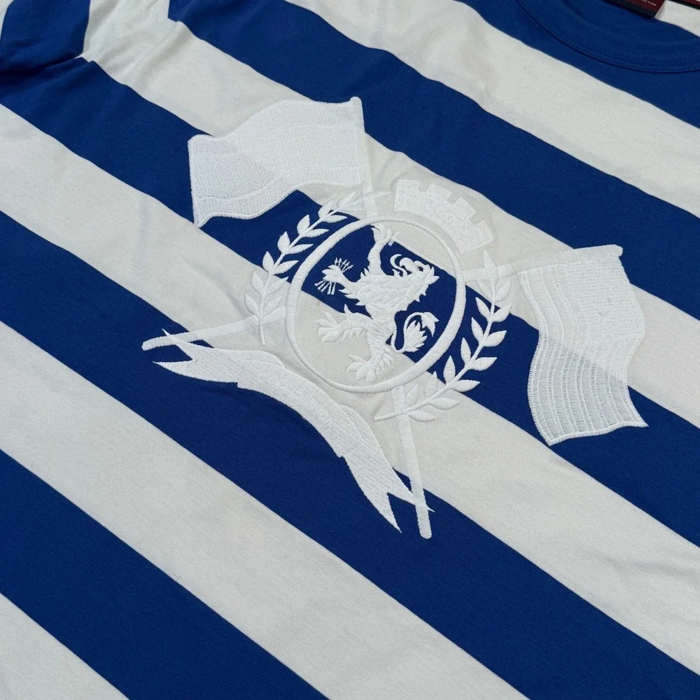 Hilfiger Collection Mens XL Blue White Striped Crest Embroidered LS T-Shirt‎